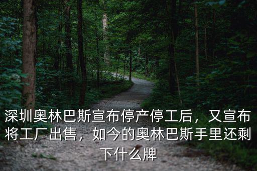 深圳奧林巴斯宣布停產停工后，又宣布將工廠出售，如今的奧林巴斯手里還剩下什么牌
