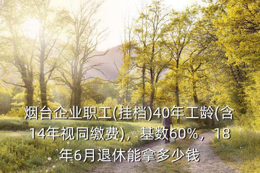 煙臺企業職工(掛檔)40年工齡(含14年視同繳費)，基數60%，18年6月退休能拿多少錢