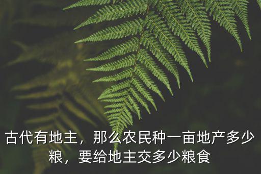 清朝一畝地山東地區地租多少,那么農民種一畝地產多少糧