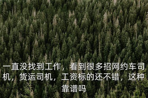 一直沒(méi)找到工作，看到很多招網(wǎng)約車(chē)司機(jī)，貨運(yùn)司機(jī)，工資標(biāo)的還不錯(cuò)，這種靠譜嗎
