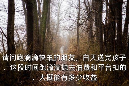 請問跑滴滴快車的朋友，白天送完孩子，這段時間跑滴滴拋去油費和平臺扣的，大概能有多少收益