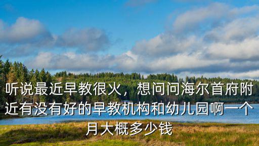 聽說最近早教很火，想問問海爾首府附近有沒有好的早教機構和幼兒園啊一個月大概多少錢