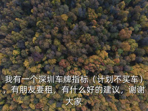 我有一個深圳車牌指標(biāo)（計劃不買車），有朋友要租，有什么好的建議，謝謝大家