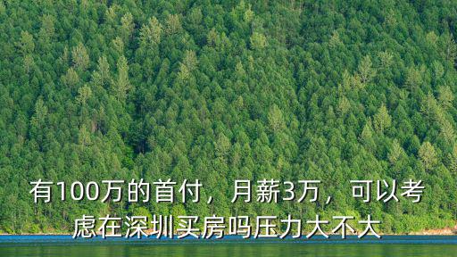 有100萬的首付，月薪3萬，可以考慮在深圳買房嗎壓力大不大