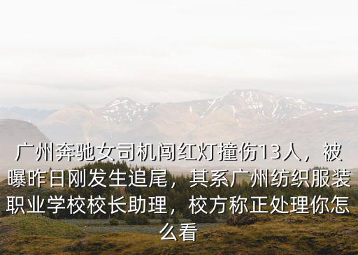 廣州奔馳女司機(jī)闖紅燈撞傷13人，被曝昨日剛發(fā)生追尾，其系廣州紡織服裝職業(yè)學(xué)校校長(zhǎng)助理，校方稱正處理你怎么看