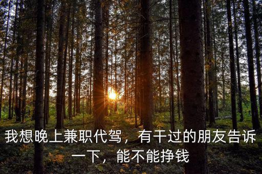 我想晚上兼職代駕，有干過的朋友告訴一下，能不能掙錢