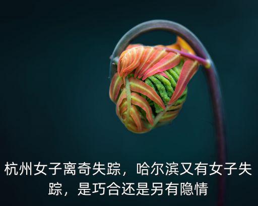 杭州女子離奇失蹤，哈爾濱又有女子失蹤，是巧合還是另有隱情
