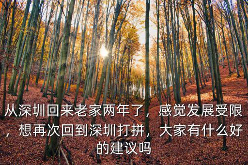 從深圳回來老家兩年了，感覺發(fā)展受限，想再次回到深圳打拼，大家有什么好的建議嗎