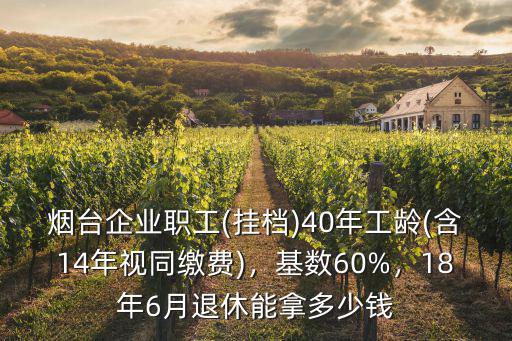 煙臺企業職工(掛檔)40年工齡(含14年視同繳費)，基數60%，18年6月退休能拿多少錢