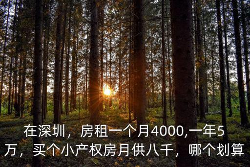 在深圳，房租一個月4000,一年5萬，買個小產權房月供八千，哪個劃算