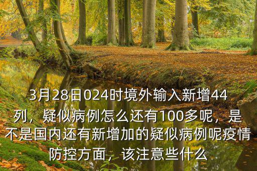 3月28日024時(shí)境外輸入新增44列，疑似病例怎么還有100多呢，是不是國內(nèi)還有新增加的疑似病例呢疫情防控方面，該注意些什么