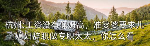 杭州:工資沒有保姆高，準(zhǔn)婆婆要求兒媳婦辭職做專職太太，你怎么看