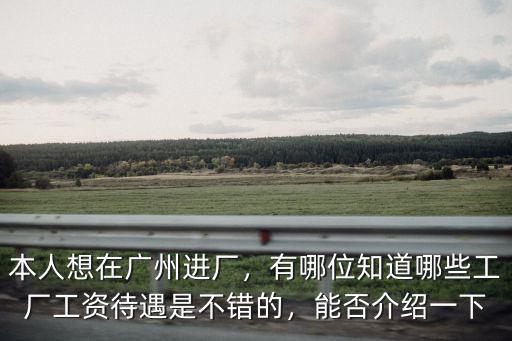 本人想在廣州進廠，有哪位知道哪些工廠工資待遇是不錯的，能否介紹一下