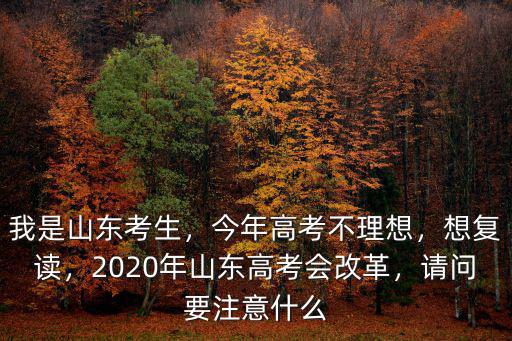 我是山東考生，今年高考不理想，想復讀，2020年山東高考會改革，請問要注意什么
