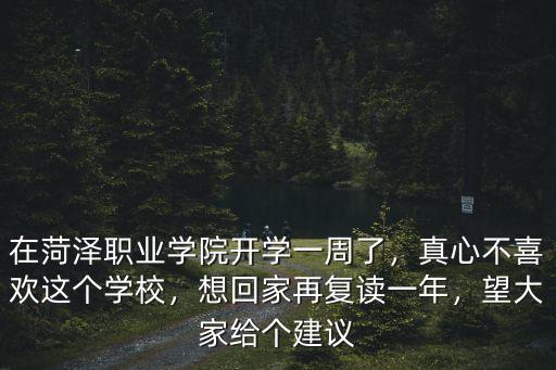 在菏澤職業(yè)學(xué)院開學(xué)一周了，真心不喜歡這個(gè)學(xué)校，想回家再?gòu)?fù)讀一年，望大家給個(gè)建議