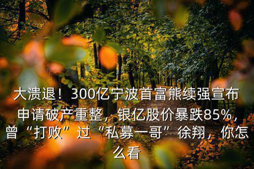 大潰退！300億寧波首富熊續強宣布申請破產重整，銀億股價暴跌85%，曾“打敗”過“私募一哥”徐翔，你怎么看