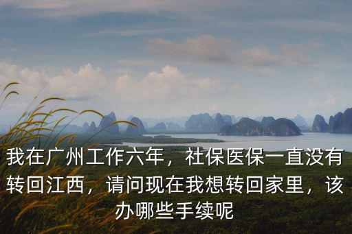 我在廣州工作六年，社保醫保一直沒有轉回江西，請問現在我想轉回家里，該辦哪些手續呢