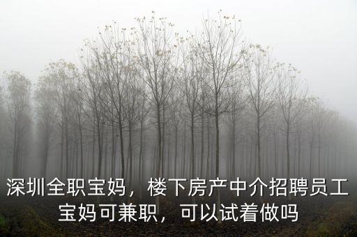 深圳全職寶媽，樓下房產中介招聘員工寶媽可兼職，可以試著做嗎