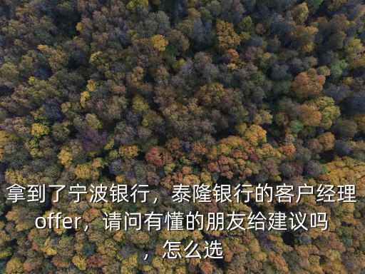 拿到了寧波銀行，泰隆銀行的客戶經理offer，請問有懂的朋友給建議嗎，怎么選
