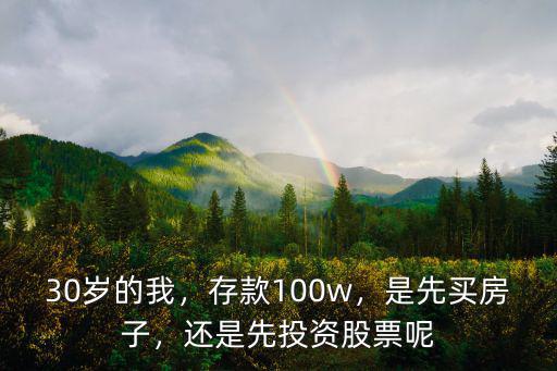 30歲的我，存款100w，是先買房子，還是先投資股票呢