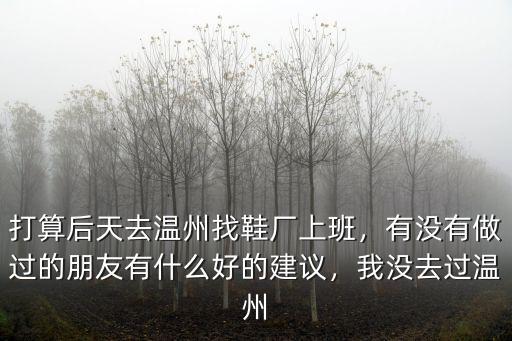 打算后天去溫州找鞋廠上班，有沒有做過的朋友有什么好的建議，我沒去過溫州