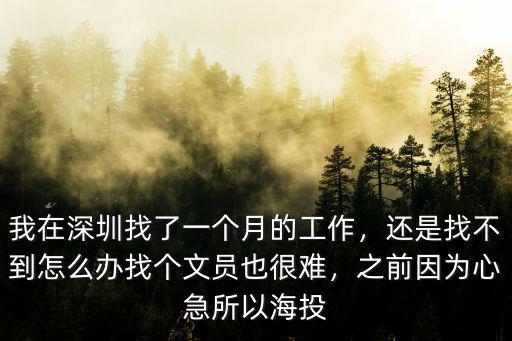 我在深圳找了一個月的工作，還是找不到怎么辦找個文員也很難，之前因為心急所以海投