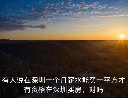 有人說在深圳一個月薪水能買一平方才有資格在深圳買房，對嗎