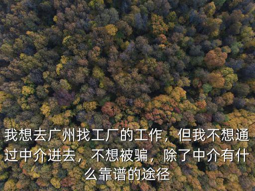 我想去廣州找工廠的工作，但我不想通過中介進去，不想被騙，除了中介有什么靠譜的途徑