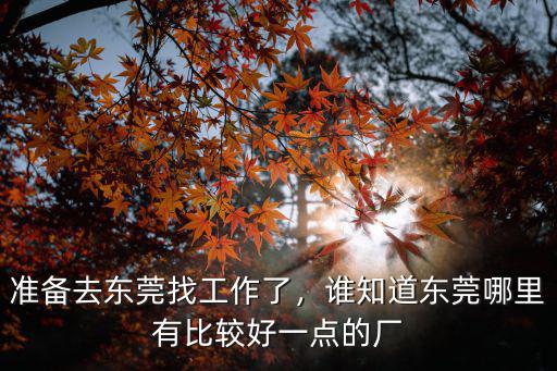 準備去東莞找工作了，誰知道東莞哪里有比較好一點的廠