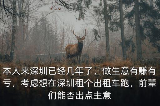 本人來深圳已經幾年了，做生意有賺有虧，考慮想在深圳租個出租車跑，前輩們能否出點主意