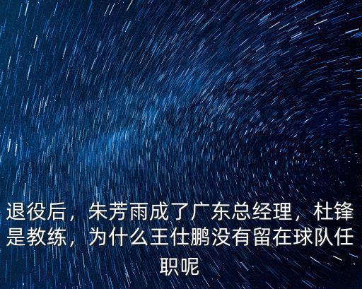 退役后，朱芳雨成了廣東總經理，杜鋒是教練，為什么王仕鵬沒有留在球隊任職呢