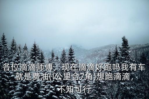 各位滴滴師傅，現在滴滴好跑嗎我有車就是費油(l公里合7角)想跑滴滴，不知可行