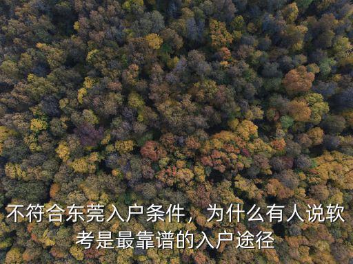 不符合東莞入戶條件，為什么有人說軟考是最靠譜的入戶途徑