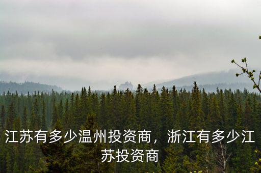 江蘇在浙江有多少人,江蘇有多少溫州投資商