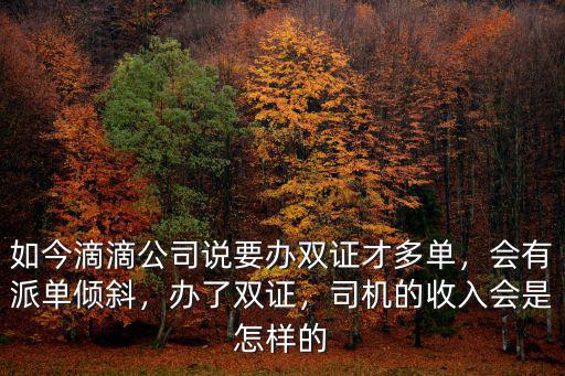 如今滴滴公司說要辦雙證才多單，會有派單傾斜，辦了雙證，司機的收入會是怎樣的