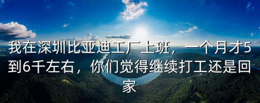 我在深圳比亞迪工廠上班，一個月才5到6千左右，你們覺得繼續打工還是回家