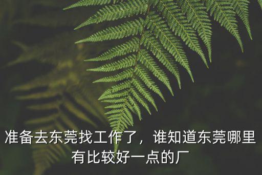 準(zhǔn)備去東莞找工作了，誰知道東莞哪里有比較好一點(diǎn)的廠