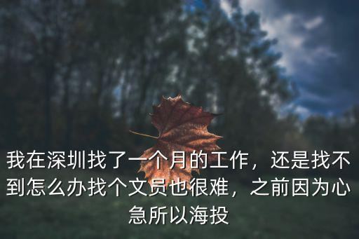 我在深圳找了一個月的工作，還是找不到怎么辦找個文員也很難，之前因為心急所以海投