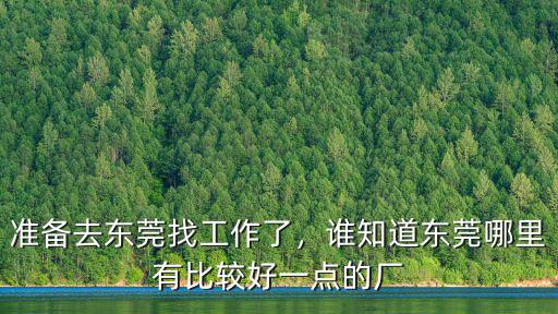 準備去東莞找工作了，誰知道東莞哪里有比較好一點的廠
