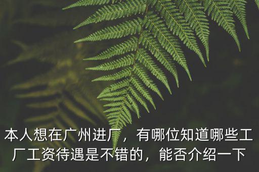 本人想在廣州進廠，有哪位知道哪些工廠工資待遇是不錯的，能否介紹一下