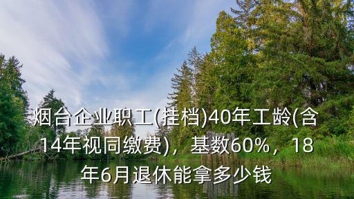 煙臺企業職工(掛檔)40年工齡(含14年視同繳費)，基數60%，18年6月退休能拿多少錢