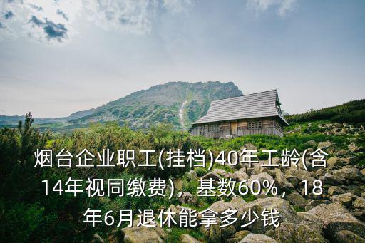 煙臺企業職工(掛檔)40年工齡(含14年視同繳費)，基數60%，18年6月退休能拿多少錢
