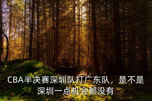 CBA半決賽深圳隊打廣東隊，是不是深圳一點機會都沒有