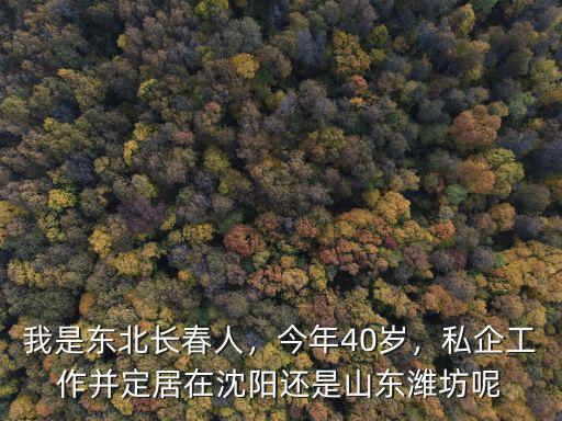 我是東北長春人，今年40歲，私企工作并定居在沈陽還是山東濰坊呢
