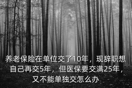 養老保險在單位交了10年，現辭職想自己再交5年，但醫保要交滿25年，又不能單獨交怎么辦