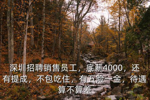 深圳招聘銷售員工，底薪4000，還有提成，不包吃住，有五險一金，待遇算不算差