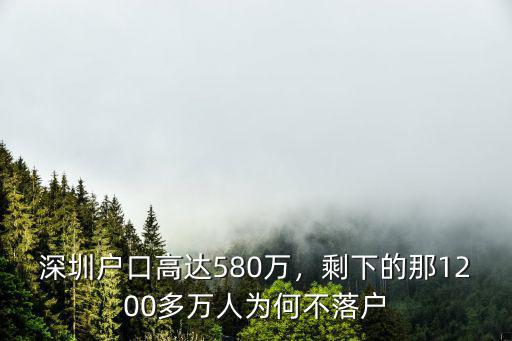 深圳戶口高達580萬，剩下的那1200多萬人為何不落戶