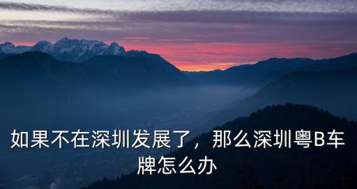 深圳上海牌照怎么辦,如果不在深圳發(fā)展了