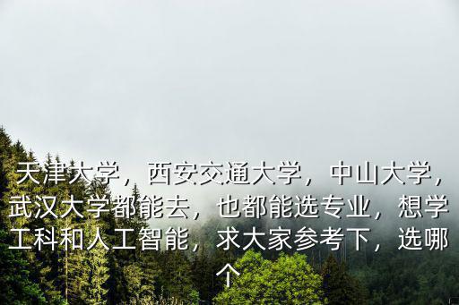 天津大學(xué)，西安交通大學(xué)，中山大學(xué)，武漢大學(xué)都能去，也都能選專(zhuān)業(yè)，想學(xué)工科和人工智能，求大家參考下，選哪個(gè)