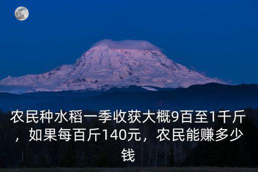 農民種水稻一季收獲大概9百至1千斤，如果每百斤140元，農民能賺多少錢